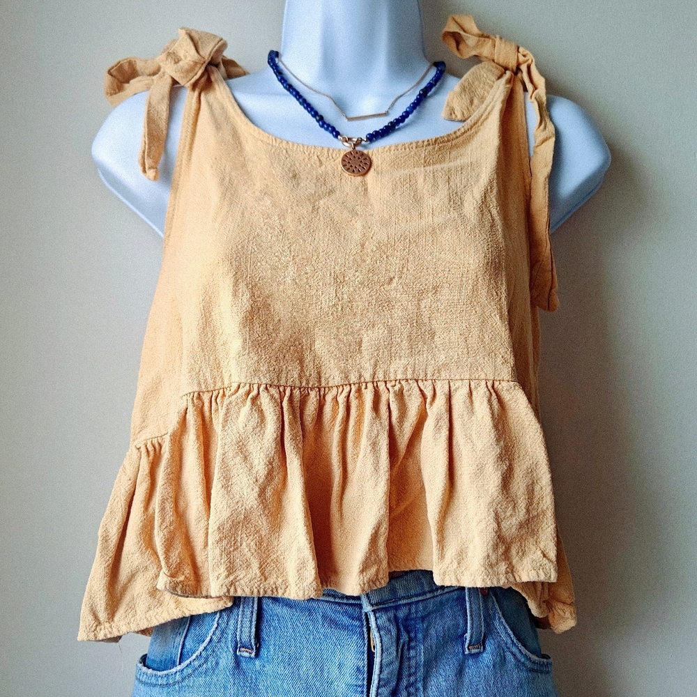 LA Hearts Yellow Peplum Crop Top